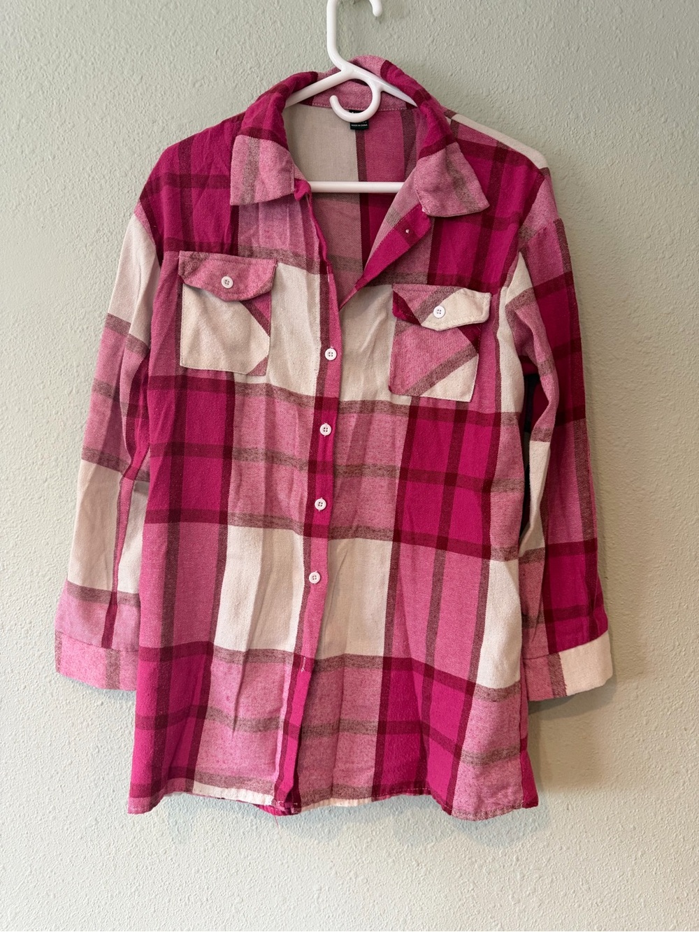 Women’s Pink Plaid Button-Up Shirt